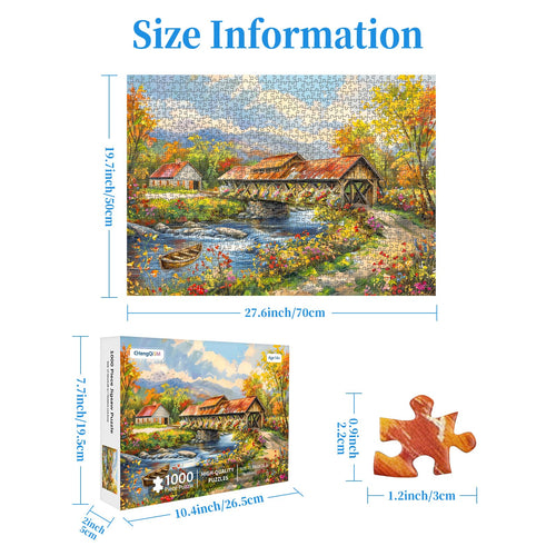 Flower Village 1000 Piece Puzzle for Adults, Country Scene Puzzles for Adults 1000 Pieces, Jigsaw Puzzles 1000 Pieces Autumn Countryside Landscape Puzzle for Adults Teens Seniors Challenging Game