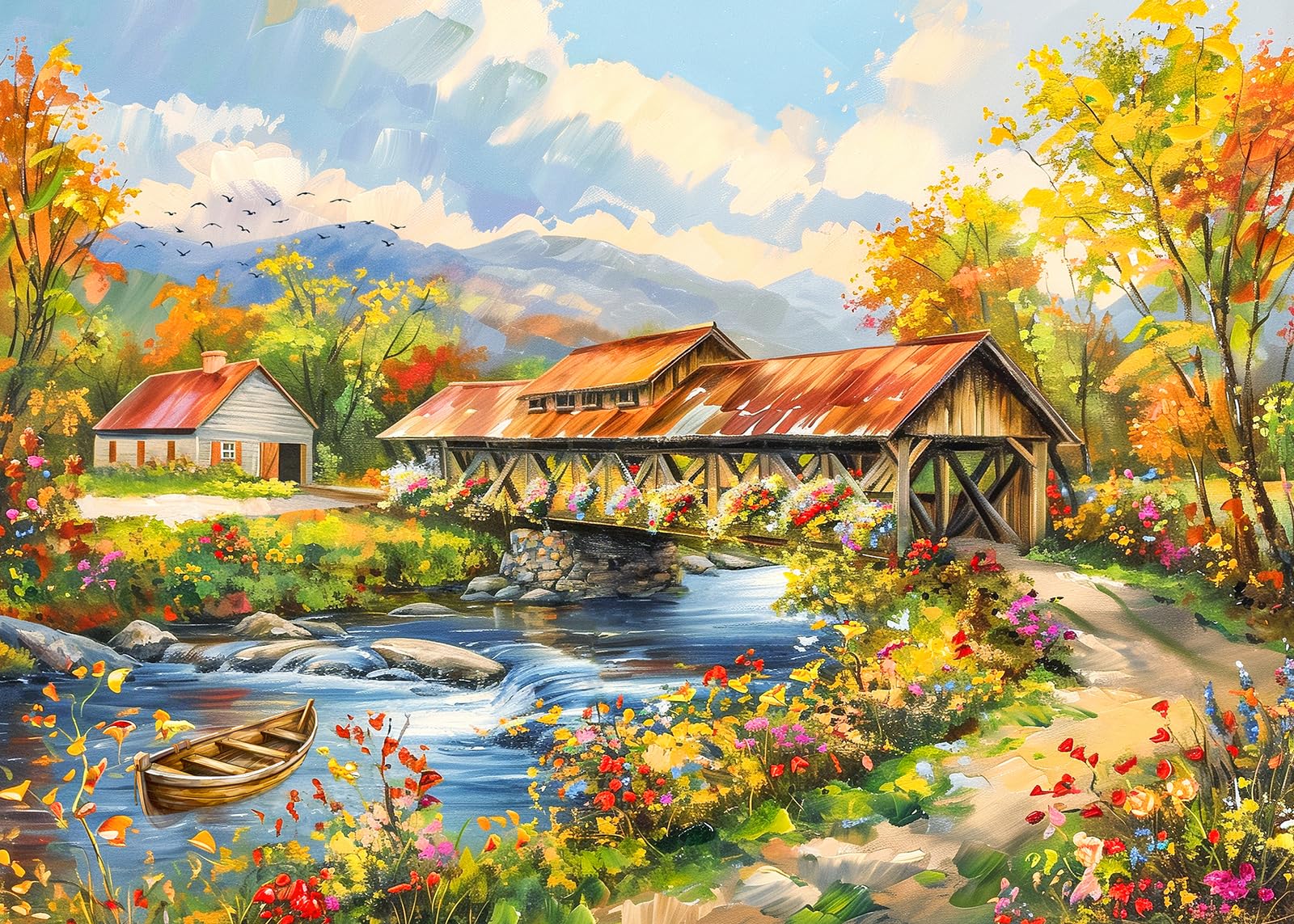 Flower Village 1000 Piece Puzzle for Adults, Country Scene Puzzles for Adults 1000 Pieces, Jigsaw Puzzles 1000 Pieces Autumn Countryside Landscape Puzzle for Adults Teens Seniors Challenging Game
