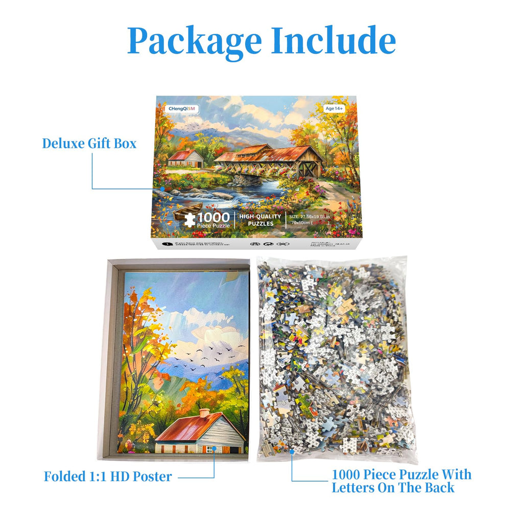 "Flower Village" 1000-Piece Jigsaw Puzzle for Adults (70 x 50 cm) — Autumn Countryside Scene
